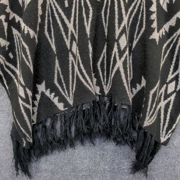 Do Everything in Love Women's Sweater Poncho Black One Size Knit Fringe - Picture 7 of 12